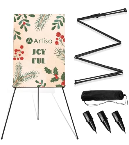 Display Easel Stand for Sign, Lightweight Tripod with Bag, Portable Adjustable Artist Easels for Outdoor Painting Canvas/Posters/Wedding, 1PC Black