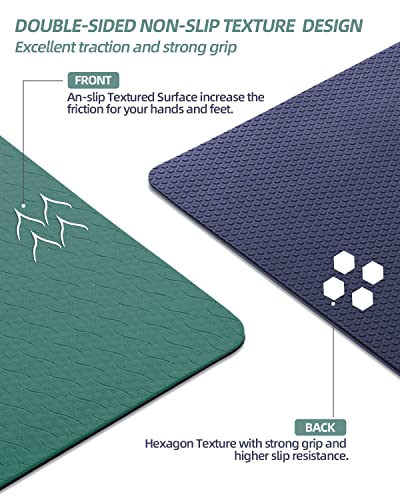 COOLMOON Yoga Mat Non Slip, Anti-Tear 1/4 Thick TPE Yoga Mats for Women and Men, 72"x24" Exercise & Fitness Mat with Carrying Strap, Workout Mats for Yoga, Pilates and Floor Exercise - color: HE-GREEN