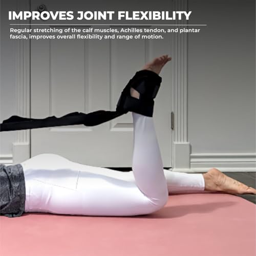 Foot and Calf Stretcher - Stretching Strap for Plantar Fasciitis, Achilles Tendonitis, Heel Spurs, Foot Drop, & Hamstring, Versatile Stretch Strap Used as Leg stretcher, Hamstring Stretcher and Foot Stretcher - color: Black