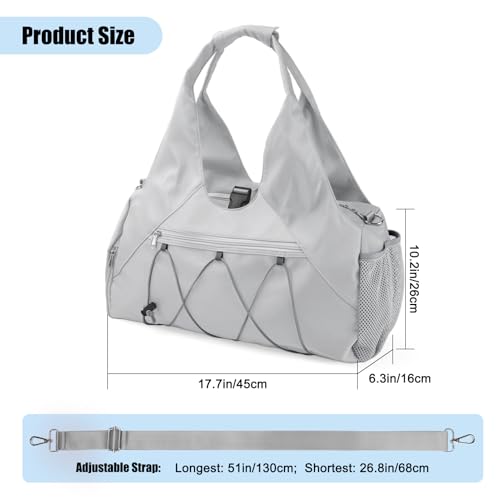 Forestfish Gym Bag For Women With Yoga Mat Holder, Grey | Shoe Compartment, Wet Dry Storage Pocket, Removable Shoulder Strap, Lightweight & Water Resistant - color: Grey