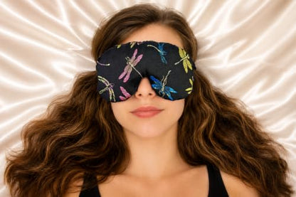 Handmade Opulence Yoga Eye Pillow - Weighted Flaxseed Fill, Unscented, Satin & Velvet, Adjustable Strap - Ideal for Meditation & Restful Sleep - Dragonfly Nite - TEMF-DF - color: Dragonfly Nite