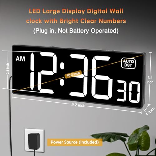 Soobest Digital Wall Clock with Seconds for Gym | Remote Countdown Timer, Large LED Display, 5 Dimmer (10.2 Inch White) - color: 10.2” White