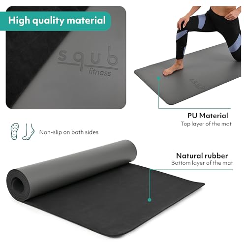 Yoga Mat 5mm Thick – Non Slip Exercise Workout Pad, PU Natural Rubber Grip, Extra Large 183x68 cm, Pilates Fitness Training, Includes Strap & Carry Bag - color: GRAY