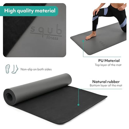 Yoga Mat 5mm Thick – Non Slip Exercise Workout Pad, PU Natural Rubber Grip, Extra Large 183x68 cm, Pilates Fitness Training, Includes Strap & Carry Bag - color: GRAY