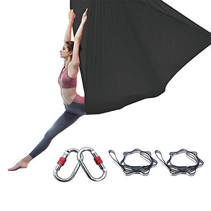 Foser Aerial Hammock, 16.4ft 9.2ft Swing Set for Anti-Gravity Yoga, Dance & Acrobatics - color: Black