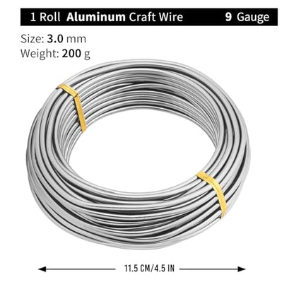 Bonsai Training Aluminum Wire, 3.0mm 9 Gauge Silvery 200g, Bendable Anodized Craft Wire, Flexible Armature Wire for Bonsai Tree Shaping, DIY Handcraft and Model Making(Silvery-3.0) - color: Silver, size: 9 Gauge
