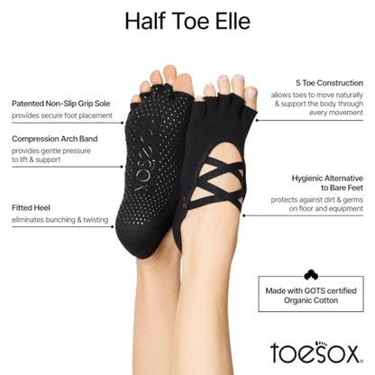toesox Bellarina Grip Socks for Women, Half-Toe - color: Black, Charcoal & Nude, size: Medium