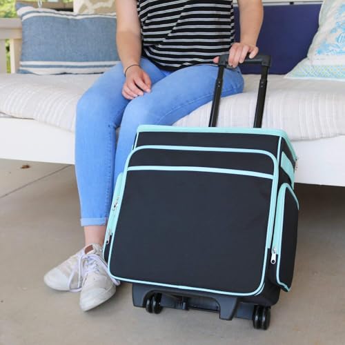 Everything Mary Rolling Scrapbook Tote – Black & Teal Craft Bag with Wheels – Organizer Case for Scrapbooking, Papercraft, Art Supplies & Creative Tools - color: Black