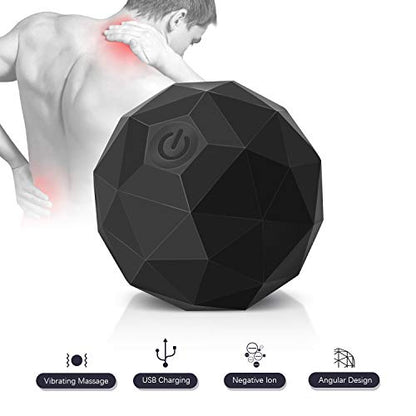 Electric Vibrating Massage Ball, 2-Speed Fitness Yoga Pilates Physical Therapy Massage Roller to Fight Sore Muscles,Washable Negative Ion Vibration Massages ball for Muscle Recovery,Myofascial Release - color: Black