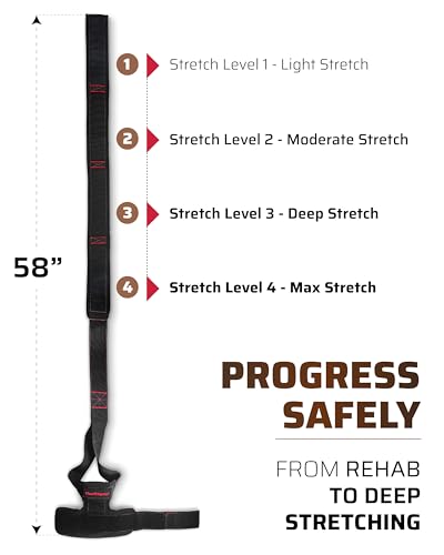 THEFITGUY Quad Stretcher Strap with Ankle Support for Physical Therapy | 4-loop non-elastic strap for quad and hip flexor stretching, for mobility, yoga, rehab and post-workout recovery
