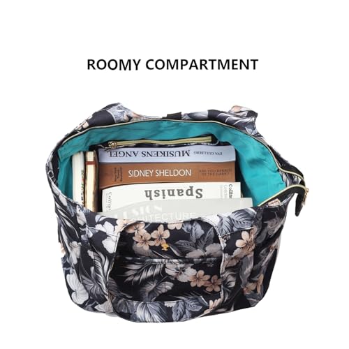 ESVAN Yoga Tote Bag Mat bag Women Shoulder Bags Carryall Tote for Travel Office Workout Gym Nurse Beach - color: Canvas Black Leaf