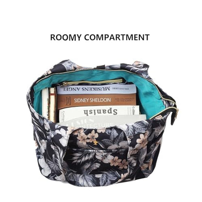 ESVAN Yoga Tote Bag Mat bag Women Shoulder Bags Carryall Tote for Travel Office Workout Gym Nurse Beach - color: Canvas Black Leaf