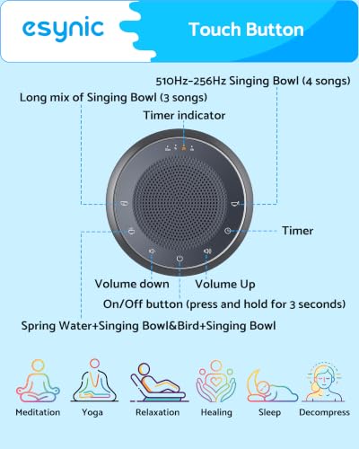 eSynic Electronic Tibetan Singing Bowl for Meditation-USB-C Rechargable | Portable Design-9 Authentic Tibetan Bowl Tones-Pure Sound Quality-30M to 4h 4 Timer-Metal Body for Relaxation Yoga Sleep