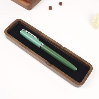 Solid Walnut Wooden Fountain Pen Tray Office Desk Display Holder Organizer | Side Pen Rest Notch, Anti-Roll Design, Soft Velvet Lining, Scratch Protection, Quick-Rest Slot