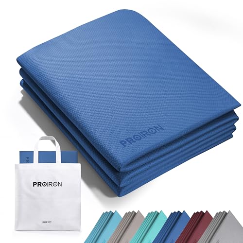 PROIRON Foldable Yoga Mat 0.24"/0.16" for Home Workout & Travel, Non Slip Travel Yoga Mats with Carry Bag, Packable Yoga Mat for Home Gym, Pilates, Fitness,Stretching - color: (0.24" TPE) Blue