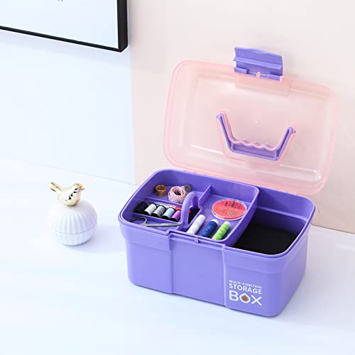 Kinsorcai 11'' Plastic Box Organizer with Removable Tray, Sewing Box Organizer (Purple) - color: Purple