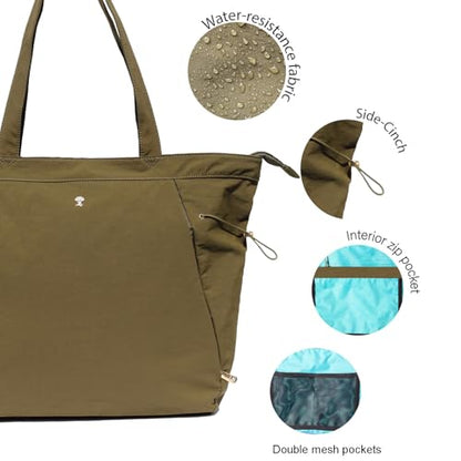 ESVAN Yoga Tote Bag for Women Shoulder Bags Drawstring for Office Workout Travel Carryall Pilates Gym and Beach - color: Nylon Dark Green