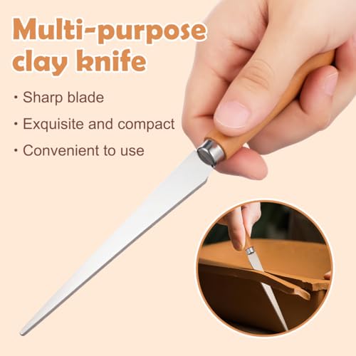 SEWACC 2Pcs Wooden Handle Fettling Knife for Pottery Clay Modeling and Ceramic Sculpture Repair 8.26In Carving Tool Set for Crafting and Trimming