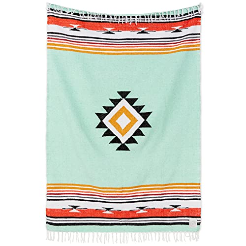 Teal Mexican Blanket by Laguna Beach Textile Co - Beach, Yoga, Camping, or Decorative Throw Blanket - Traditional Handmade Serape - Teal Baja - color: Teal