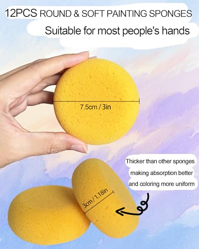 WAFJAMF 12 Pcs 3 Inch Round Painting Sponge Artist Pottery Clay Art Crafts | Synthetic reusable elasticity soft yellow sponges for acrylic watercolor face, ceramics sculpting, leather care & shoes - size: 12 Pcs