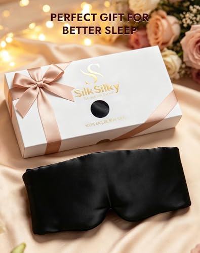 SilkSilky 22 Momme Mulberry Silk Sleep Mask for Side Sleepers, Black - color: Black