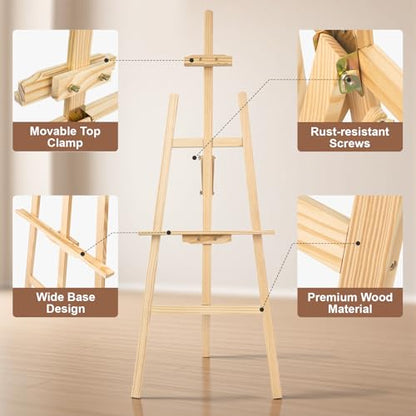 JEAWIWI 1 Pcs Wooden Easel, Adjustable, Holds up to 42", Lightweight Pine | Art Easel Stand for Painting and Canvas, Large, for Beginners and Artists, Lightweight Pine, for Studio, Classroom, and Home