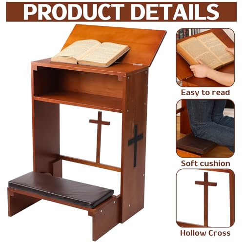 DoubleFill Wood Prayer Kneeler with Shelf and Cushion,Drawer Style - color: Colorful, style: Retro Style