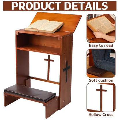 DoubleFill Wood Prayer Kneeler with Shelf and Cushion,Drawer Style - color: Colorful, style: Retro Style
