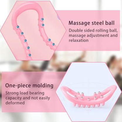 Set of 2 Pilates Yoga Fitness Rings, Pilates Circle Stretch Resistance Training Support Massage, Yoga Equipment Ring with Massage Steel Balls, Training Ring for Pilates, Pink - color: Pink