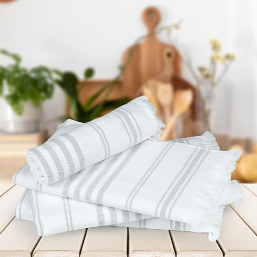 Ample Decor Cotton Hand Towels 16x28 Inches, Turkish Style, Quick Dry, Multi-Purpose Kitchen & Bathroom Towels, Oeko-Tex Certified, Set of 4, Gray - color: Grey, size: Hand Towel Set of 4