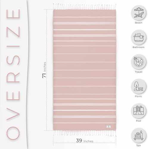 Ossano Turkish Beach Towel Quick Dry & Absorbent Oversized (39" x 71") - Lightweight, Versatile and Functional as Picnic and Beach Blanket, Yoga, Gym and Vacation Towels - Powder - color: Powder