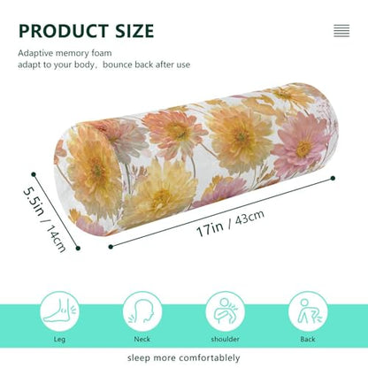 Bolster Pillow Neck Pillow Round Soft Health Memory Foam Pillows Long Cylindrical Body Pillow with Removable Cover Cute Back Yoga Chrysanthemum Flower Herb 17" x 5.5" - color: Chrysanthemum Flower Herb