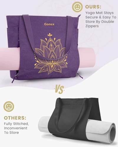 Gonex Yoga Mat Bag with Zipper Mat Carrier Canvas Gym Tote | Durable Canvas, Zipper Closures Prevent Slipping, Quick Access, Bottle Holder, Fits Yoga Blocks, Gym & Travel Use - color: Purple, size: Classic (15.5×5.5×14.5inch)