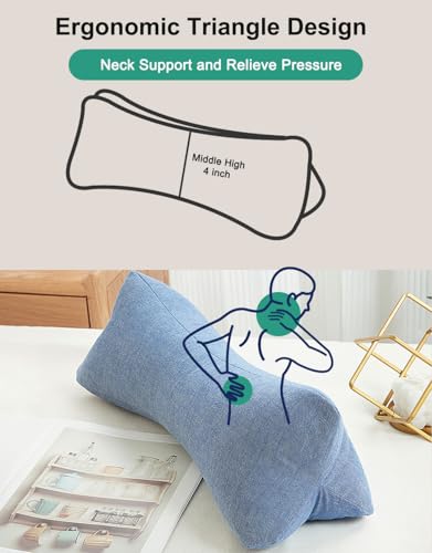 Buckwheat Neck Pillow, Cervical Neck Roll Bolster Pillow for Pain Relief, Washable Cover, Firm Neck Support Ideal for Back Side Sleepers, Office Lunch Break, Blue 15 X 5 Inches - color: Blue