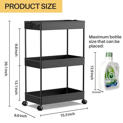 SPACEKEEPER 3 Tier Rolling Cart, Bathroom Cart Organizer with Wheels, Black - color: Black, size: 3 Tier
