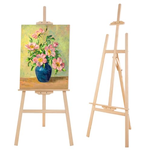 Falling in Art Adjustable Wooden Easel Stand for Painting&Display, Natural | Folding Art Easel for Display, Drawing, Wedding Sign and Poster, Suitable for Kids and Adults, Holds Up to 42" - style: Natural -1 Pack