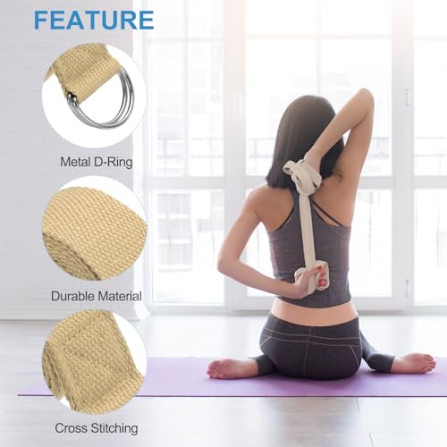 PATIKIL Yoga Strap for Stretching Cotton Yoga Belt with Adjustable Metal D-Ring Buckle Stretch Band for Fitness Pilates - color: Khaki