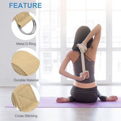PATIKIL Yoga Strap for Stretching Cotton Yoga Belt with Adjustable Metal D-Ring Buckle Stretch Band for Fitness Pilates - color: Khaki
