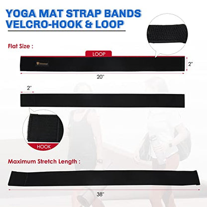 Aolamegs Yoga Mat Strap,Heavy Duty Bungee Straps Band,Wrap Organizer for Yoga Mat/Workout/Exercise(20" L x 2" W) - color: Black 2 Pack