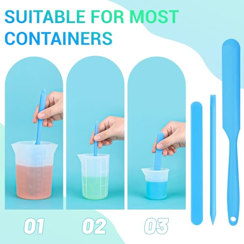 6PCS Silicone Stir Sticks Kits, 2pcs Spatula Scraper, 2pieces Large Silicone Sticks, 2pack Pointed Stir Rods, Reusable DIY Craft Tool for Mixing Resin, Paint, Liquid, Blue - color: Blue, size: Large&Medium-6PCS