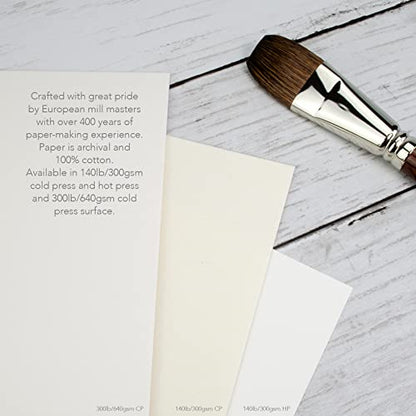 Fluid 100 Watercolor Paper Block, 6 x 8 inches, 15 Sheets, 140 lb (300 GSM) 100% Cotton Hot Press Pad for Artist Painting and Wet Media - size: 6 x 8