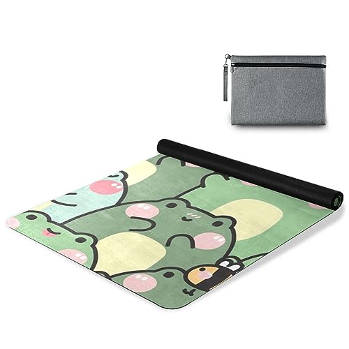 Cute Chubby Frog Yoga Mat, 71 x 26 Inch Non-slip Yoga Mats Folding Travel Exercise Mat Indoor Outdoor Gym Pilates with Storage Bag for Women Men - color: A01