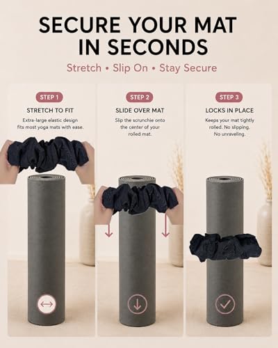 Yoga Mat Scrunchie - Elastic Mat Holder, Fits Standard Yoga Mats - color: BLACK
