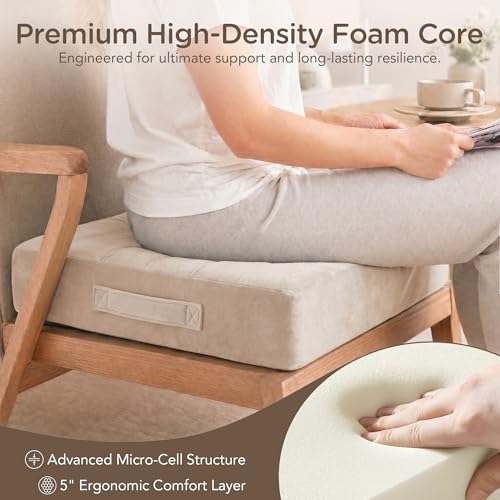 Codi Replacement Couch Cushions 2 Pack, 5" Thick High-Density Foam, 24Inch | Square Seat Cushions for Sofas, Chairs and Meditation, Upholstery Foam Support, Machine-Washable Covers with Handles, Ivory - color: Ivory, size: 24 Inch (Pack of 2)
