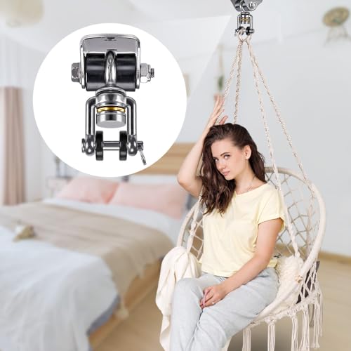 SELEWARE Silent Swing Hangers Stainless Steel Bearing Swing Hook 1 Pack | 360° Swivel Swing Hardware Ceiling Swing Mount for Porch Swing Hammock Chair Aerial Yoga Silks Punching Bag 1000 LB Capacity - color: Silver ( 1 Pack 360° Bearing Swing Hanger )