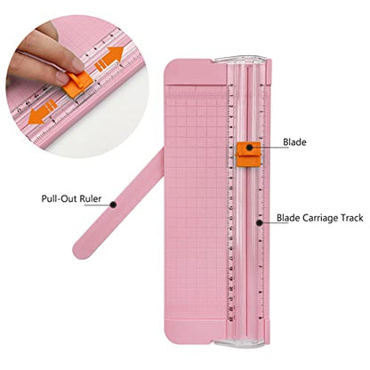 Paper Cutter, A4 Paper Trimmer with Security Safeguard & Side Ruler Portable Straight Edge Cutter for Scrapbooking Craft Paper, Photos, Label, Cardstock (Pink) - color: Pink