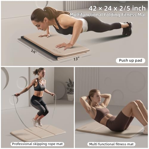 Foldable Exercise Pad Extra Thick 1.2" x 14" x 24" - color: Beige+Black