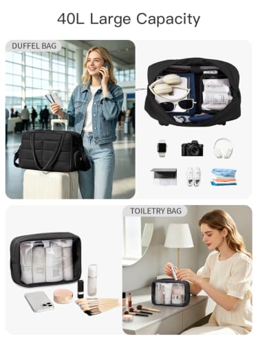 Gitus Travel Duffle Bag for Women Puffer Weekender Bags Carry on Gym Bag - color: Black