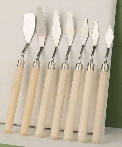7-Piece Palette Knife Set | Stainless Steel Spatulas for Texture Painting | Durable Stainless Steel, Paint Spatulas, Acrylic Painting, Oil Colors, Canvas Texturing, For Beginners & Pros - color: Wood