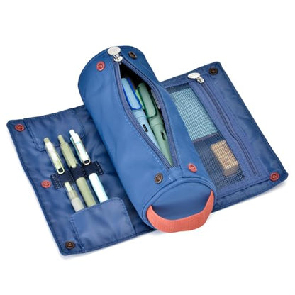Large Capacity Pencil Case Roll Up Design Multifunctional Pencil Holder Pouch Stationery Pen Bag for Teen Girls and Boys Camping style - Dark Blue - color: Dark Blue